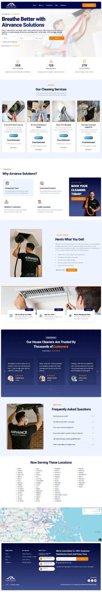 Screenshot of the Airvance Solutions website on a computer